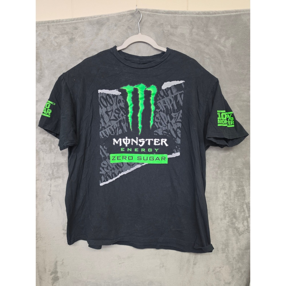 Monster Energy Zero Sugar Black Graphic T-Shirt Mens 2XL Green Claw Logo Tee